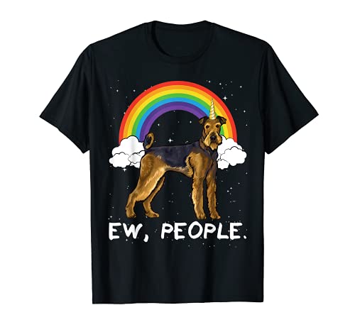 Rainbow Airedale Terrier Ew People Unicorn Dog T-Shirt, Black