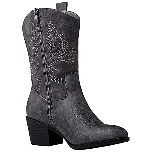 Image of GLOBALWIN Women's Mid Calf The Western Cowgirl Boots Fashion Cowboy Boots For Women Chunky Low Heel