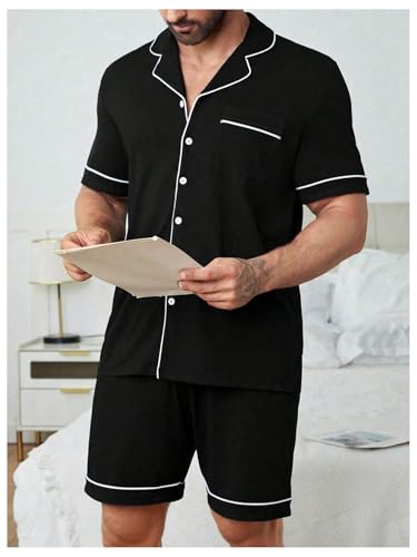 Verdusa Men's 2 Piece Button Up Short Sleeve Top and Short Sleepwear Pajama Sets3