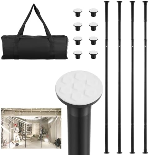 Teodute 10FT Dust Barrier Poles, 4 Pack Stainless Steel Zipper Walls ...