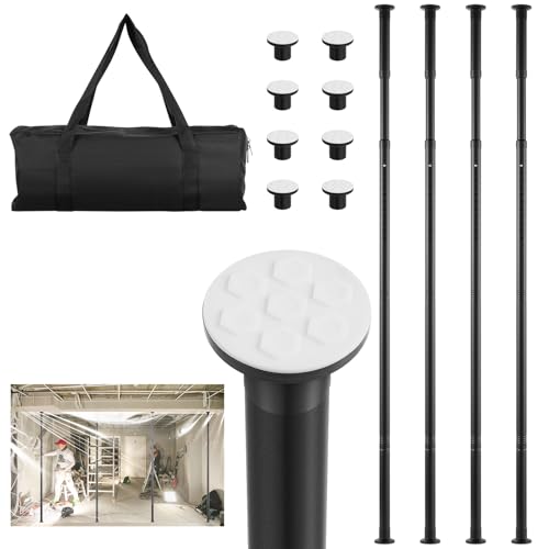 Teodute 10FT Dust Barrier Poles, 4 Pack Stainless Steel Zipper Walls Poles Kit, Splicing Retractable Construction Temporary Dust Containment Barrier System for Interior Remodeling and Isolation Work