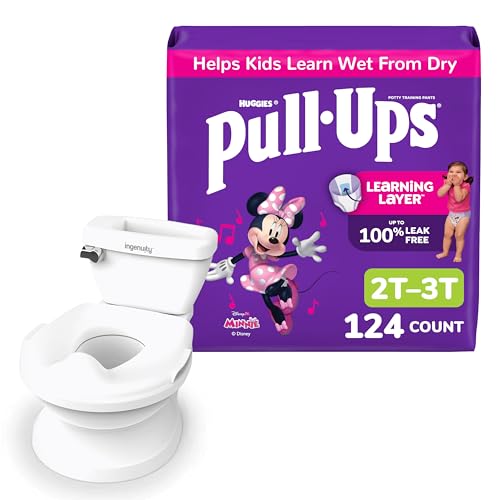 Pull-Ups Training Pants + Night-Time Training Pants for Girls Bundle: Pull-Ups Training Pants, Size 2T-3T (16-34 lbs), 124 Count (4 Packs of 31) & My Size Potty Pro