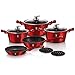 Berlinger Haus Burgundy Batterie Cuisine à Induction 10 Pièces Antiadhésive Marbre sans PFOA, Aluminium, 3 Casseroles, 3 Couvercles, 2 Poêle à Frire, 2 Sous-plat, Design Metallic Line Rouge BH-1222N