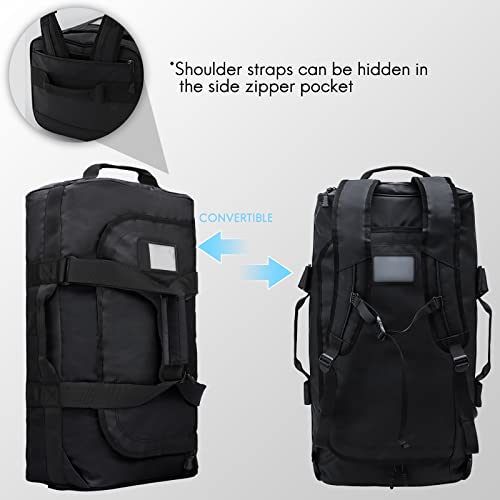 Haimont Gym Duffel Backpack Bag for Men Large Sports Duffle Bags with Backpack Straps for Hiking Travel Weekender Workout, Water Resistant, Black, 60L