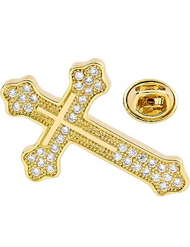 Image of Women's Cross Brooch Lapel Pin Faith Fashion Jewelry | Classic cross tie tack lapel pins. Decorative jewelry accessories for women's dresses, scarves, suits and church events