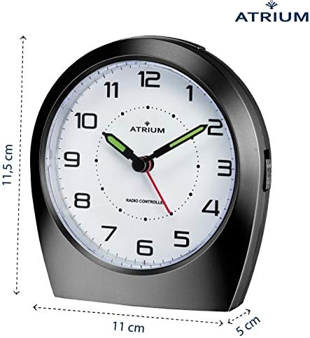 ATRIUM A620-7 Radio-Controlled Alarm Clock Analogue Quartz without Ticking Classic Design Matte Black