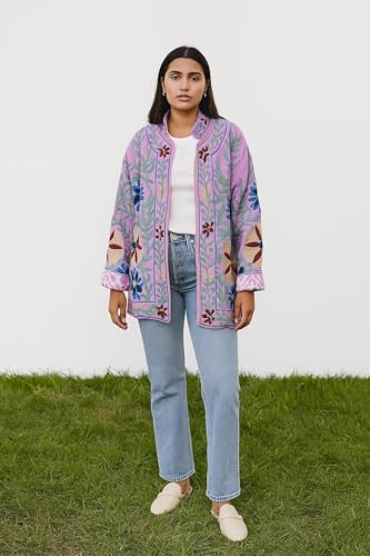 Kantha Short Kimono Cotton Jacket – Stylish Bohemian Cotton Jacket Gift for Her, Lightweight & Comfortable, Perfect for Spring & Summer Wear4