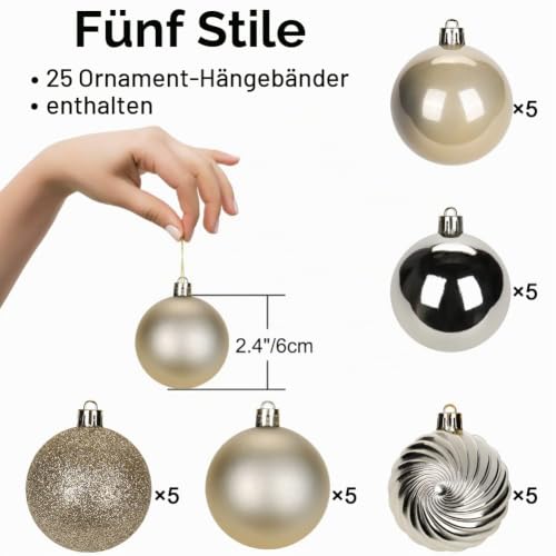 6CM Weihnachtsdeko Weihnachtskugeln, 25 Stücke Bruchsiche Christbaumkugeln Ornamente Weihnachtsbaumschmuck für Weihnachtsbaum… – Ansicht 2