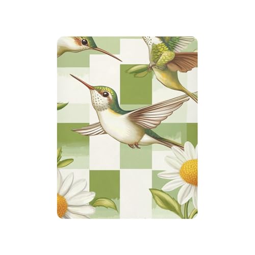 Image of Crib Sheet Breathable Soft Crib Mattress Sheet for Baby Toddler Boys Girls Fitted Crib Sheet Fit Standard Crib Mattress 52 x 28 Inch Checkered Green and White Hummingbirds Daisy