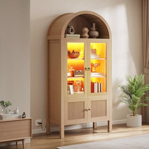 DWVO 71" Arched Cabinet Bookshelf Bookcase, Natrual by DWVO - Image 6