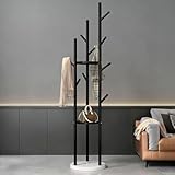 Perchero para Ropa con 9 Ganchos y 2 Bandejas Redondas, 170cm Perchero para Bolsas de Metal, Percheros de pie Moderno en...