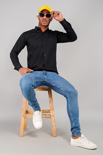 Image of Men's Regular Fit Solid Soft Touch Cotton Casual Shirt with Pocket Design with Spread Collar & Full Sleeves