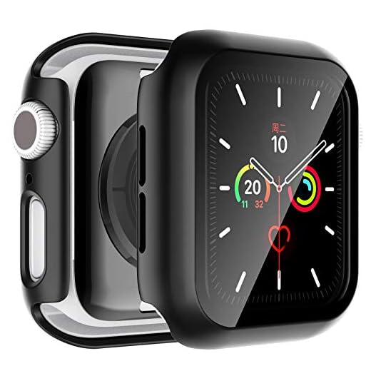 LϟK 2-pack fodral inbyggt skärmskydd av härdat glas för Apple Watch 38 mm/40 mm/44 mm