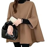 [1/2plus] ニブンノイチプラス ジャケット コート ポンチョ ドルマン マント ケープ ウール 調 風 あったか トップス すっぽり レディース (茶)