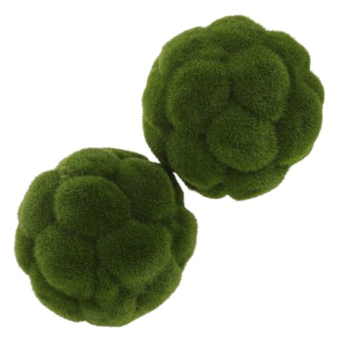 Cabilock 2Pcs Imitation Moss Rocks Simulated Green Moss Balls Decorative Garden Topiary Tree Moss Covered Topiary Ball Wedding Party Decoration Accessory 12CM
