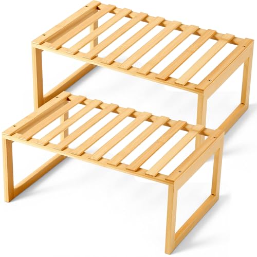 BrightRow 2 Pcs Kitchen Cabinet Organizer Bamboo Bookshelf Bamboo Kitchen