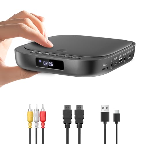 Mini DVD Players for TV, Desobry HD 1080P Region Free DVD Player with USB/TF Card Input, HDMI/RCA Cable, Compact CD DVD Player Integrated PAL/NTSC