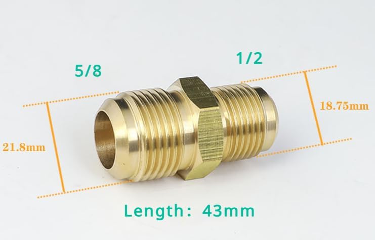 Equal Reducer Nipple Flare Tube OD 1/4" 5/16" 3/8" 1/2" 5/8" 3/4" 7/8" SAE-Standard Brass Pipe Fitting Connector Air Coniditoner(1l2 To 5l8 SAE)