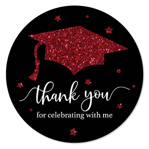 Red Black Graduation Thank You Stickers, Congrats Grad Party Favor Sticker Labels 40-Pack 2In #TOP30