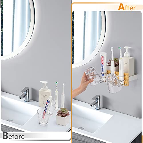 Roledes Bamboo Toothbrush Holders Wall Mounted For Bathrooms, Electric Toothbrush And Toothpaste Holder, Wall Organizer Over Counter For Cups, Hairbrushs, Razor, Facial Cleanser (3 Slots) #TOP5