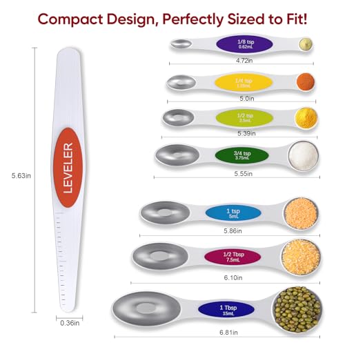 Vfuni Magnetic Measuring Spoons Set with Strong N45 Magnets, Heavy Duty Stainless Steel Metal, Fits in Most Kitchen Spice Jars for Baking & Cooking, BPA Free, Multicolor — view 3