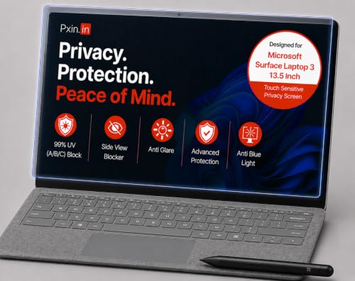 Image of Pxin Aura | Compatible with Microsoft Surface Laptop 3 | 13.5 Inch Touch Sensitive Privacy Screen | Anti Blue | Anti Glare | UltraThin for Hyper Touch | Anti UV | Privacy Filter