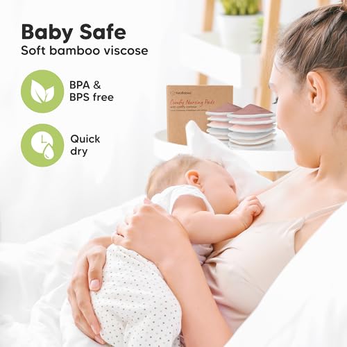 Image of Organic Nursing Pads - 14 Washable Breast Pads for Breastfeeding, Wash Bag, Viscose Derived from Bamboo Reusable Nipple Covers for Breastfeeding Essentials, Soft & Absorbent (Lovelle, L 5 inch)
