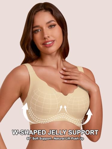 COCOMARTS Jelly Bras for Women No Underwire Seamless Push Up Scalloped Tshirt Bralettes Comfortable Wireless Everyday Bra Nude X-Large — view 3
