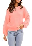 ARTFREE Womens Ribbed Knit Crewneck Sweater Lantern Sleeve Casual Loose Stretchy Solid Fall Winter S