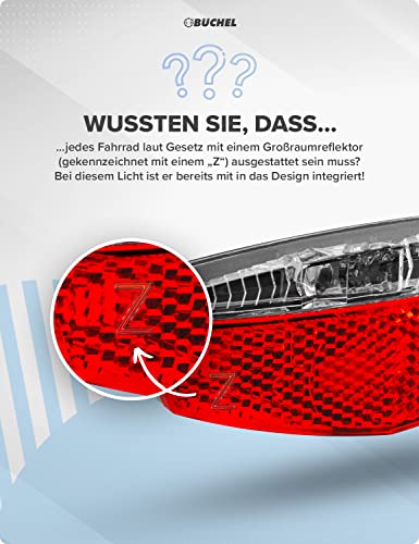 BÜCHEL Fahrrad Rücklicht LED StVZO zugelassen Gepäckträger TIVOLI, Fahrradrücklicht für Dynamo betrieb oder E-Bike , Fahrradlicht hinten, Schwarz, Einheitsgröße