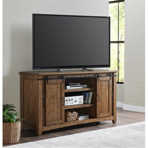 Martin Svensson Home Rustic 65” Solid Wood TV Stand with Storage, Natural Finish - Thumbnail 2
