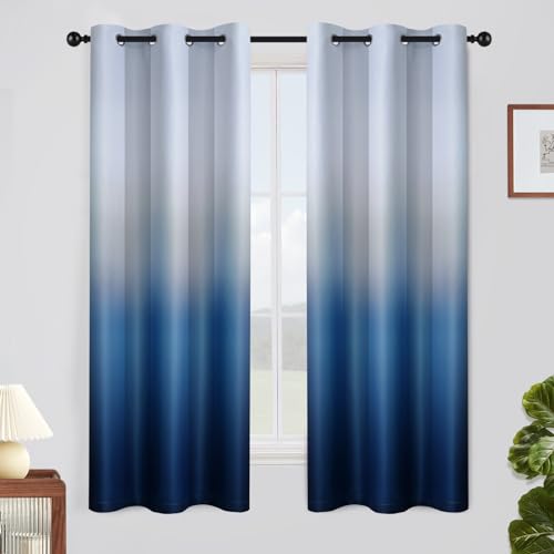 Image of SimpleHome Ombre Gradient Blue White to Gray Curtains for Bedroom, 42Wx63L | Room Darkening Curtains,Light Blocking Thermal Insulated Grommet Window Curtains for Living Room,2 Panels,63 Inches Length