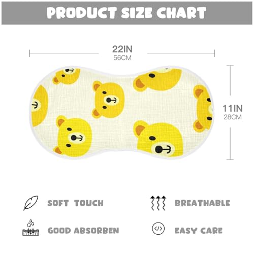 4 Pack Baby Burp Cloths, Soft Absorbent Burping Cloths for Babies, Cotton Milk Spit Up Rags, Large Size for Newborns, Baby Boys and Girls (Yellow Bear Faces)4