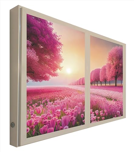 Ventanas Falsas Cuadro Retroiluminado Campo de Flores Rosadas