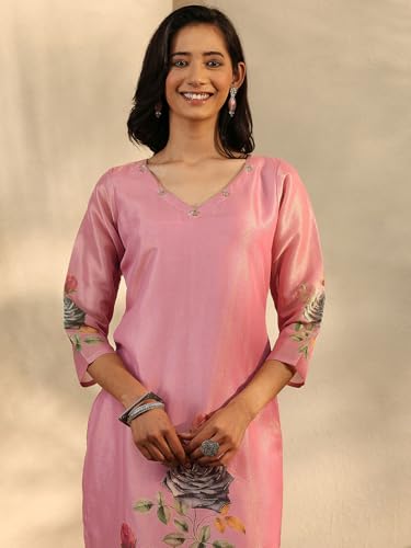 Image of Libas Printed Cotton A Line Kurta With Trouser and Dupatta | daily wear suit