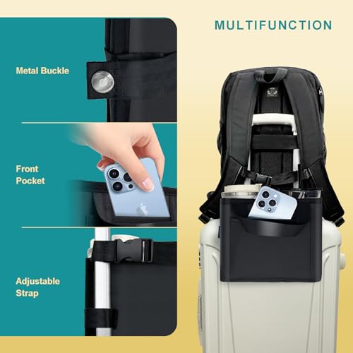 Image of Luggage Cup Holder for Suitcases - Free Hand Drink Carrier, Multifunctional Travel Cup Holder Fits Suitcase Handles, Travel Accessories (Water Proof Jet)
