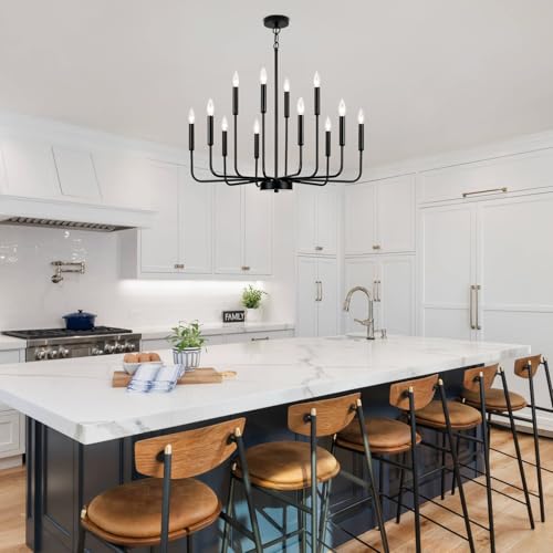 Gifarich Black Chandeliers for Dining Room Light Fixture Over Table, Modern Farmhouse Chandeliers for Living Room,12-Lights Industrial Metal Candle Lighting Fixtures for Entryway Kitchen Island Foyer