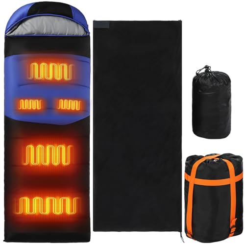 Hahafelt 2 Pack Heated Sleeping Bags & Envelope Sleeping Bag for Adult 4 Heating Areas 3 Adjustable Heating Levels Cold and Warm Weather Sleeper Sack and Liner for All Season Hiking Camping Outdoor