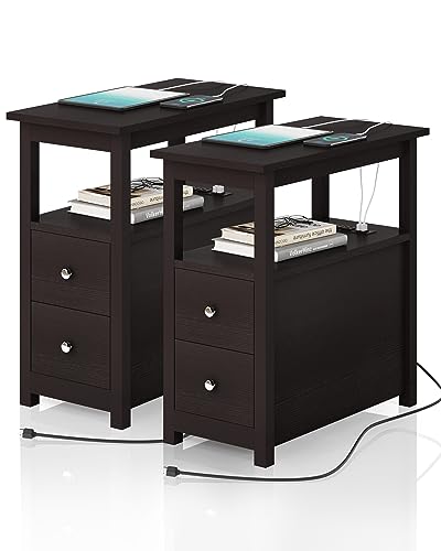 Sandinrayli 3-Tier Side Table Slim Sofa End Table with 2