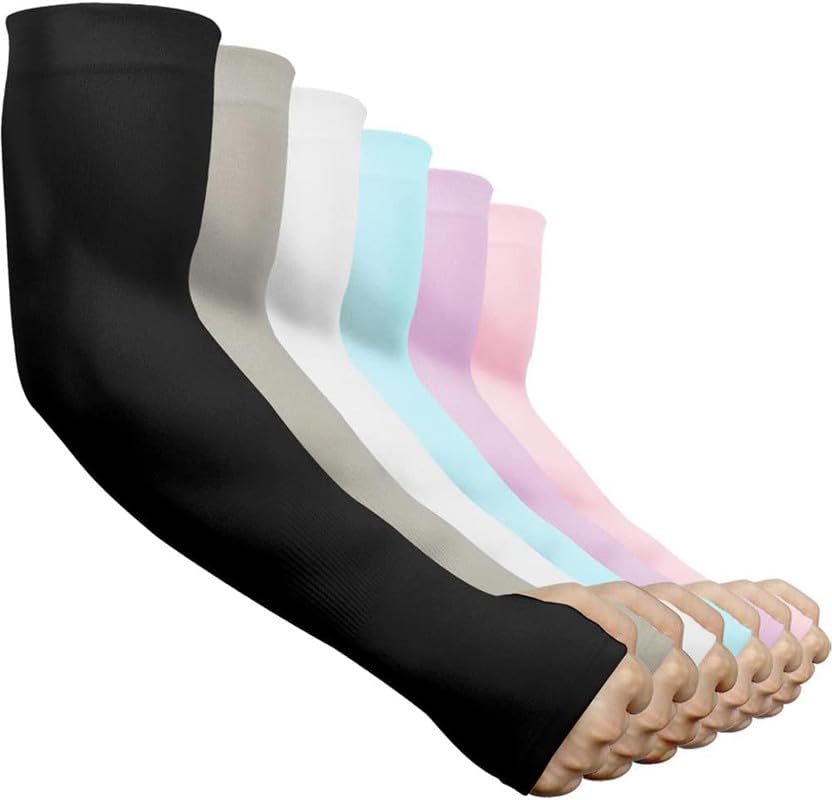 6 Pairs UV Protection Cooling Arm Sleeves, Women Men Summer Outdoor Sunblock Arm Cover with Thumb Hole_Multicolor-image-5