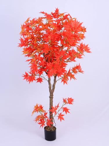 Image of ARICK DECOR 6Ft Artificial Japanese Maple Tree in Pot, Realistic Faux Autumn Orange Maple Plant, Peacock Shaped Large Floor Decor for Home, Office & Balcony