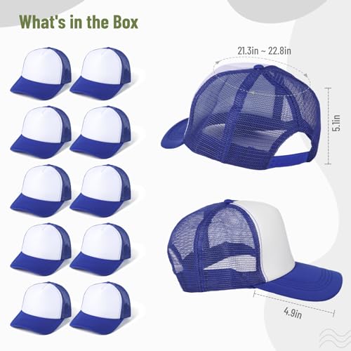 Image of 10 PCS Sublimation Blank Trucker Hats, Plain Baseball Caps with Adjustable Back Strap Unisex Mesh Caps for Men and Women DIY