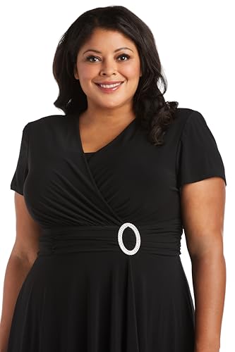 Image of R&M Richards Women's Cascade Wrap Dress with V-Neck & O-Ring Rhinestone Buckle, Work to Weekend Short Sleeve Flowy Silhouette