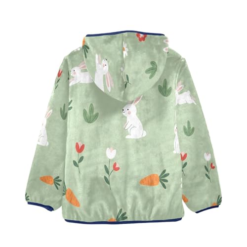 Bunny Carrot Flower Pattern on Green Toddler Fleece Jacket Girl Boys Hooded Fleece Jacket Coat2