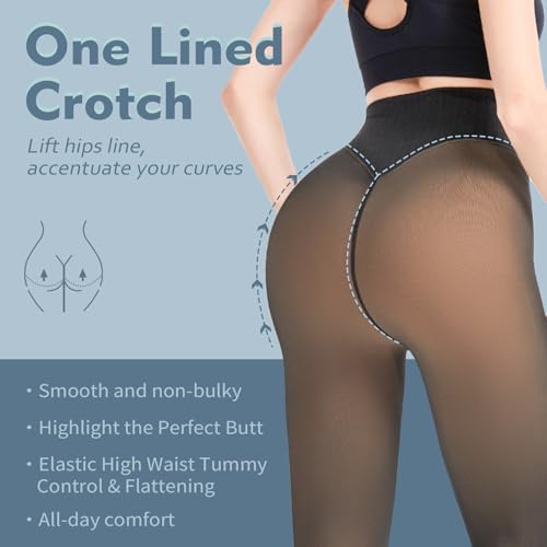 Image of X-CHENG Fleece Lined Tights Sheer Women - Fake Translucent Warm Pantyhose Leggings Sheer Thick Tights for Winter