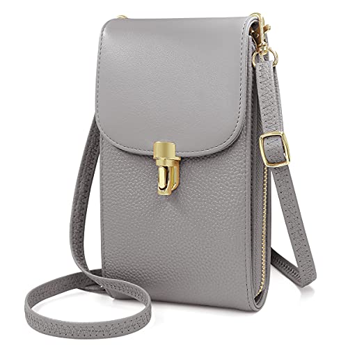 Donna Borsa a Tracolla per Cellulare Piccolo Vera Pelle per a Multifunzione Borse a da Portafoglio con e Fessure per Carte grigio