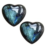 2Pcs Natural Blue Moonstone Heart Crystal,Heart Shape Polished Crystal Stone Palm Stone Healing Gemstone Reiki Balancing Aesthetic Room Decor Ornaments Valentine's Day,Indoor Fountain Accessories