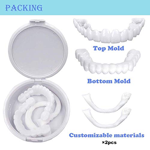 Wttfc 2Pairs Cosmetic Teeth Veneer, Upper Lower Teeth Cosmetic Oral Cover Whitening Dental Comfortable Smile False Teeth Cover Veneer for Men And Women