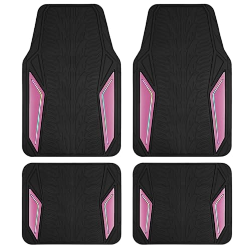 PIC AUTO Rubber Floor Mats, Pink Aluminum Film with Colorful Piping Floor Mats for Cars, Car Mats...