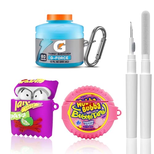 3Pack Cute Airpods 4 Case - 3D Cartoon Funny Food Design Silicone Cover Compatible for Airpods 4th Generation - Cute Case Accessories with Keychain/Cleaner Pen (Blue+Purple+Pink)